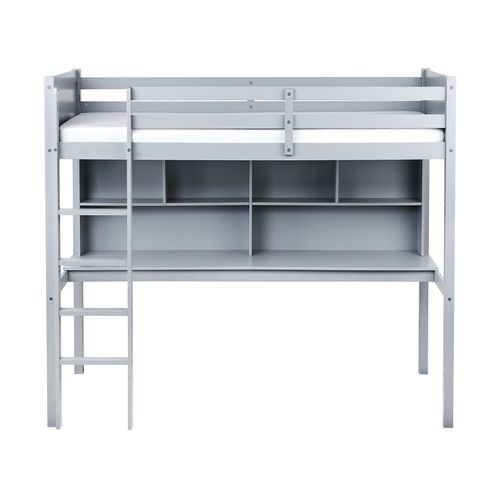 Lit Superposé Avec Bureau Bois De Pin Foucamont 90 X 200 Cm Gris