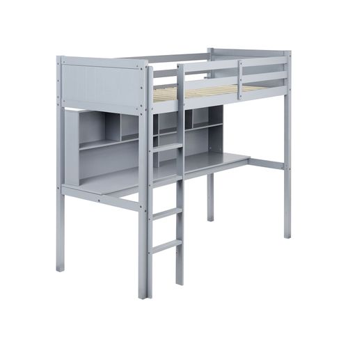Lit Superposé Avec Bureau Bois De Pin Foucamont 90 X 200 Cm Gris