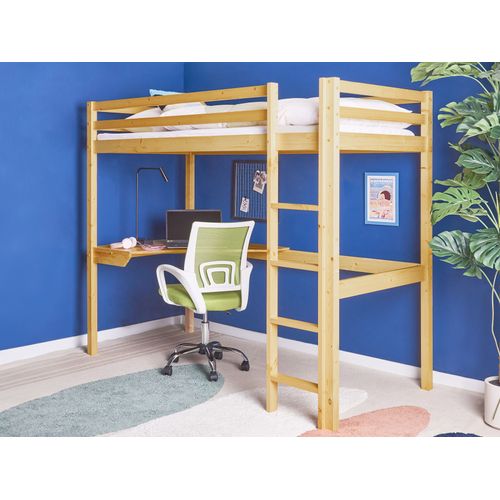 Lit Superposé Avec Bureau Bois De Pin Loury 90 X 200 Cm Marron Clair