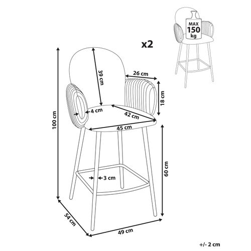 Lot De 2 Chaises De Bar Amity Tissu Taupe