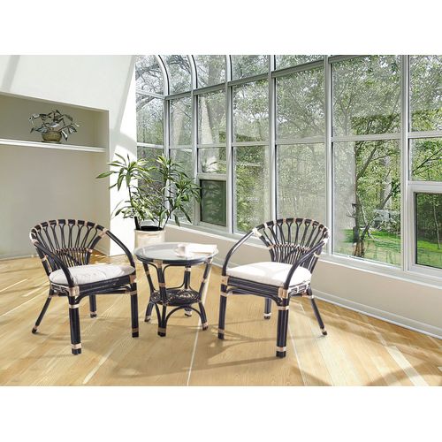 Ensemble Pour Bistro Avec Coussins Pecorini Rotin Noir