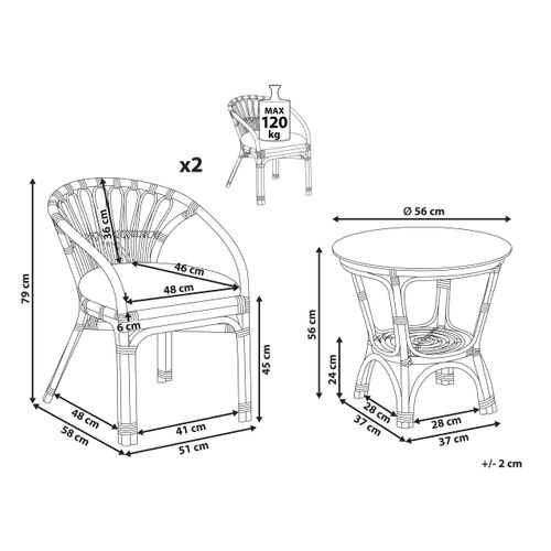 Ensemble Pour Bistro Avec Coussins Pecorini Rotin Noir