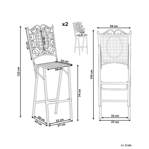 Lot De 2 Chaises De Bar De Jardin Bormio Pliant Métal Noir