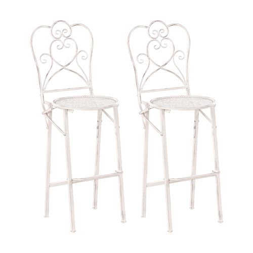 Lot De 2 Chaises De Bar De Jardin Trieste Pliant Métal Beige Clair