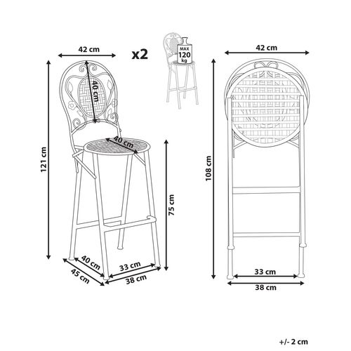 Lot De 2 Chaises De Bar De Jardin Bivio Pliant Métal Vert Clair