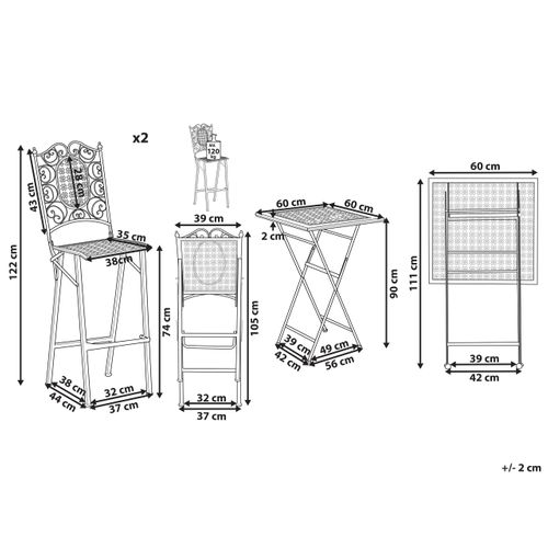 Ensemble Bar De Jardin Pliant Bormio Métal Noir