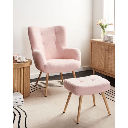 Fauteuil à Oreilles Vejle Bouclé Rose Pastel