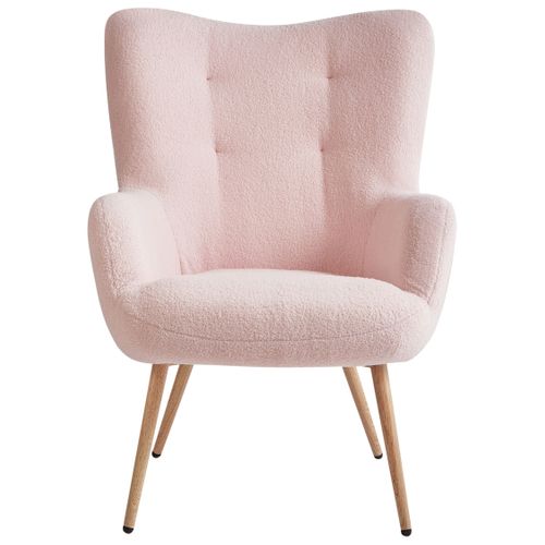 Fauteuil à Oreilles Vejle Bouclé Rose Pastel