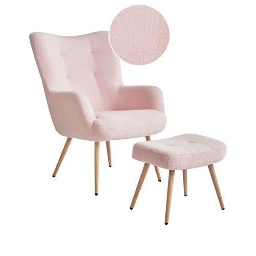 Fauteuil à Oreilles Vejle Bouclé Rose Pastel