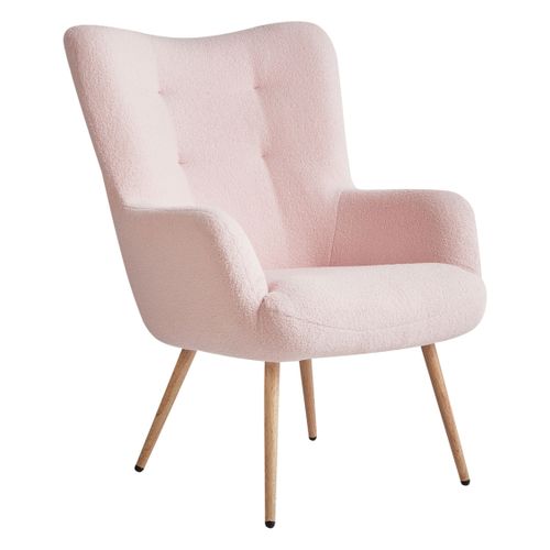 Fauteuil à Oreilles Vejle Bouclé Rose Pastel