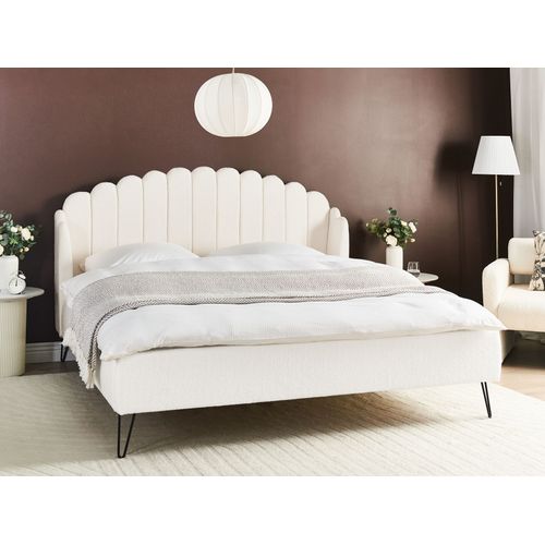 Lit Avec Sommier Bouclé Ambillou 180 X 200 Cm Blanc Cassé