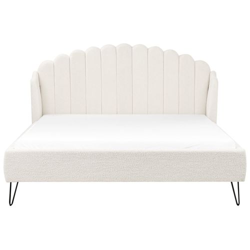 Lit Avec Sommier Bouclé Ambillou 180 X 200 Cm Blanc Cassé