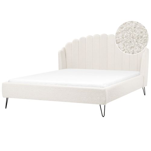 Lit Avec Sommier Bouclé Ambillou 180 X 200 Cm Blanc Cassé
