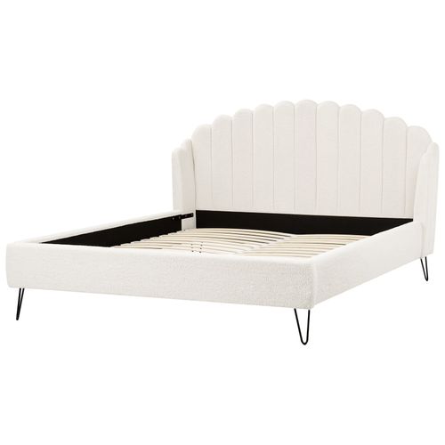 Lit Avec Sommier Bouclé Ambillou 180 X 200 Cm Blanc Cassé