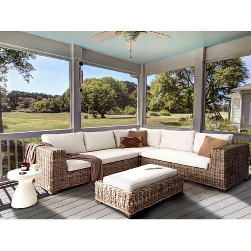 Canapé D'angle De Jardin Avec Ottoman 5 Places Rinella Rotin Gris