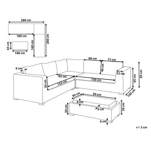 Canapé D'angle De Jardin Avec Ottoman 5 Places Rinella Rotin Gris