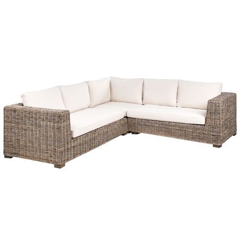 Canapé D'angle De Jardin Avec Ottoman 5 Places Rinella Rotin Gris