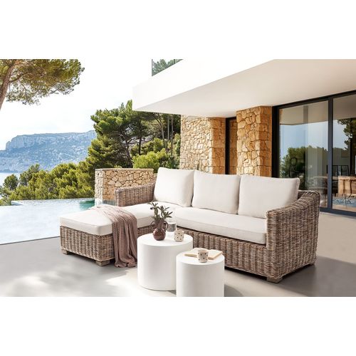 Canapé D'angle De Jardin 3 Places Valletri Côté Droit Rotin Gris