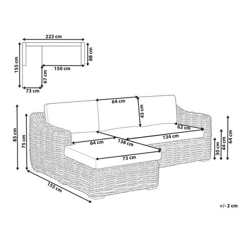 Canapé D'angle De Jardin 3 Places Valletri Côté Droit Rotin Gris