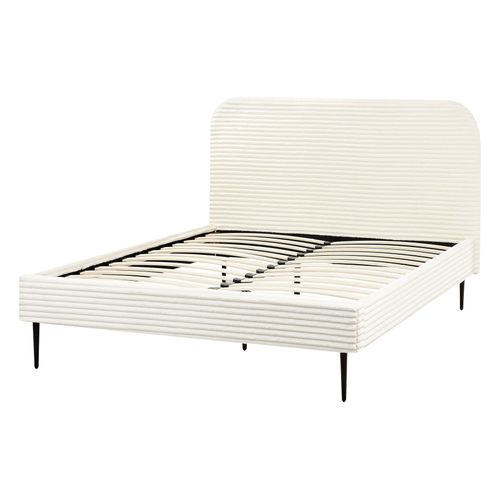 Lit Avec Sommier Velours Côtelé Flayat 140 X 200 Cm Blanc Cassé