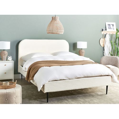 Lit Avec Sommier Velours Côtelé Flayat 140 X 200 Cm Blanc Cassé