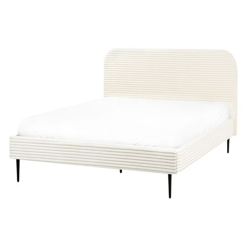 Lit Avec Sommier Velours Côtelé Flayat 140 X 200 Cm Blanc Cassé