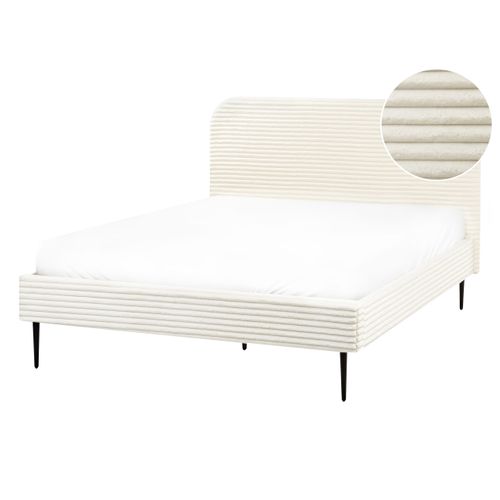 Lit Avec Sommier Velours Côtelé Flayat 140 X 200 Cm Blanc Cassé