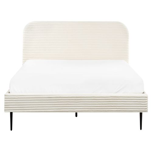 Lit Avec Sommier Velours Côtelé Flayat 140 X 200 Cm Blanc Cassé