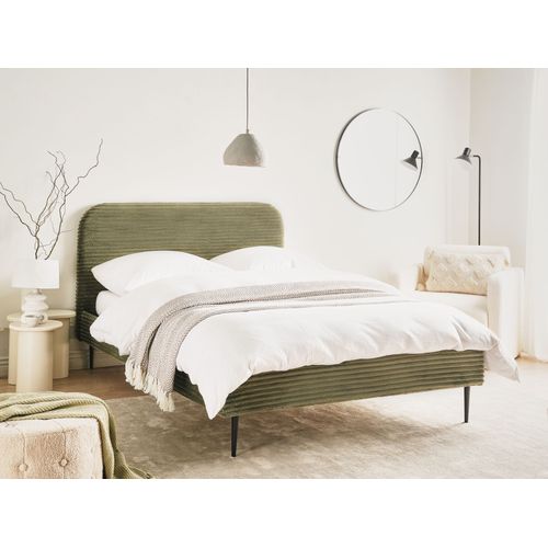 Lit Avec Sommier Velours Côtelé Flayat 140 X 200 Cm Vert
