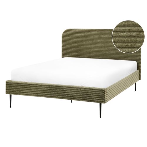 Lit Avec Sommier Velours Côtelé Flayat 140 X 200 Cm Vert