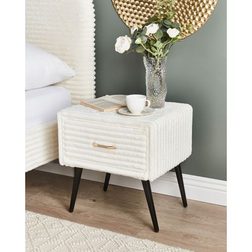 Table De Nuit à 1 Tiroir Flayat Velours Côtelé Blanc Cassé