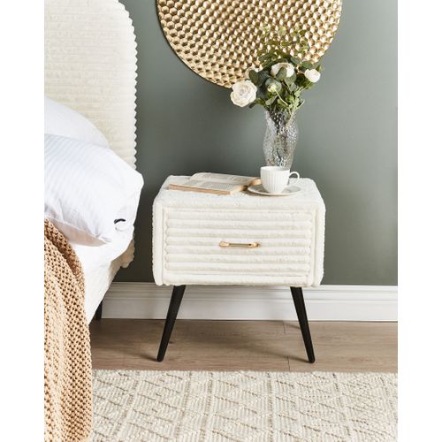 Table De Nuit à 1 Tiroir Flayat Velours Côtelé Blanc Cassé