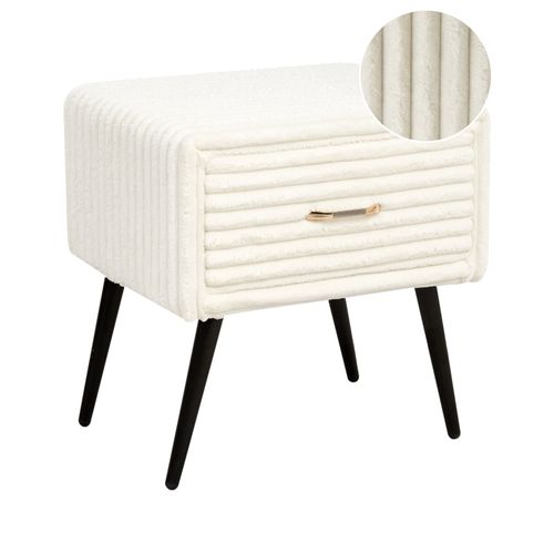 Table De Nuit à 1 Tiroir Flayat Velours Côtelé Blanc Cassé