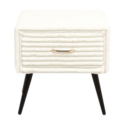 Table De Nuit à 1 Tiroir Flayat Velours Côtelé Blanc Cassé