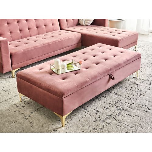 Pouf De Rangement Aberdeen Velours Rose