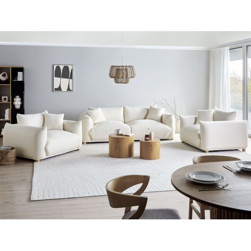 Canapé 3 Places Luvos Bouclé Blanc Cassé