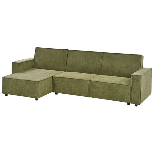 Canapé-lit D'angle 3 Places Romedal Ii Tissu Vert Foncé Côté Droit