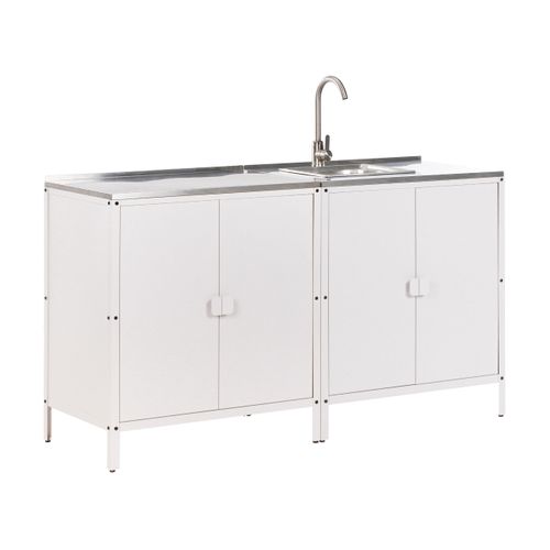 Cuisine D'extérieur 2 Pièces Avec Évier Vilama Métal Blanc