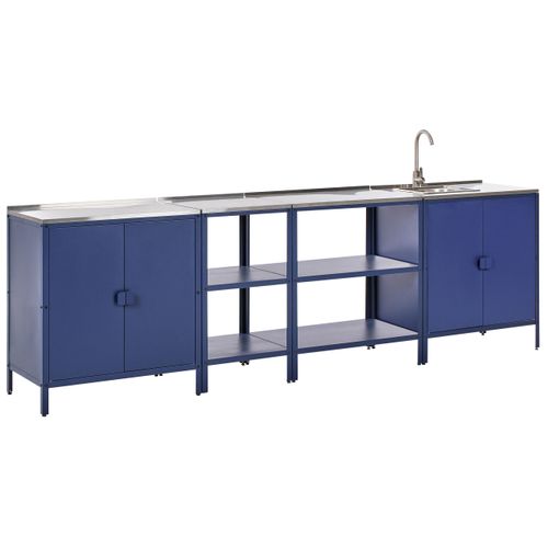 Cuisine D'extérieur 4 Pièces Avec Évier Vilama Métal Bleu