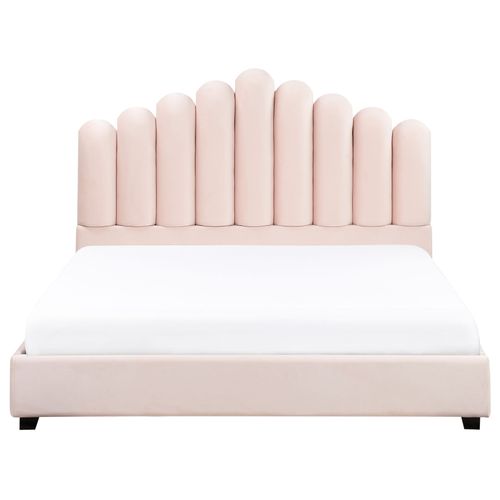 Lit Avec Sommier Velours Vincennes 160 X 200 Cm Rose Pastel