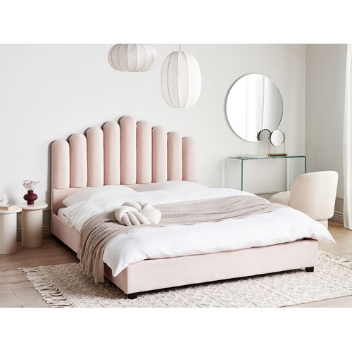 Lit Avec Sommier Velours Vincennes 160 X 200 Cm Rose Pastel