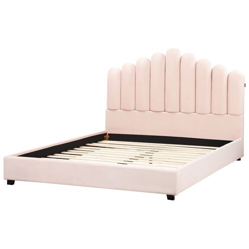 Lit Avec Sommier Velours Vincennes 160 X 200 Cm Rose Pastel