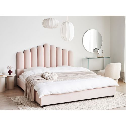 Lit Avec Sommier Velours Vincennes 180 X 200 Cm Rose Pastel