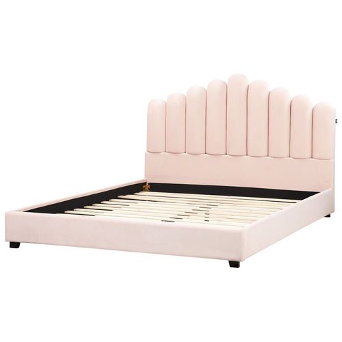 Lit Avec Sommier Velours Vincennes 180 X 200 Cm Rose Pastel