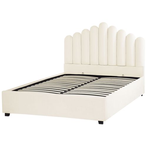 Lit Avec Sommier Velours Vincennes 140 X 200 Cm Blanc Cassé