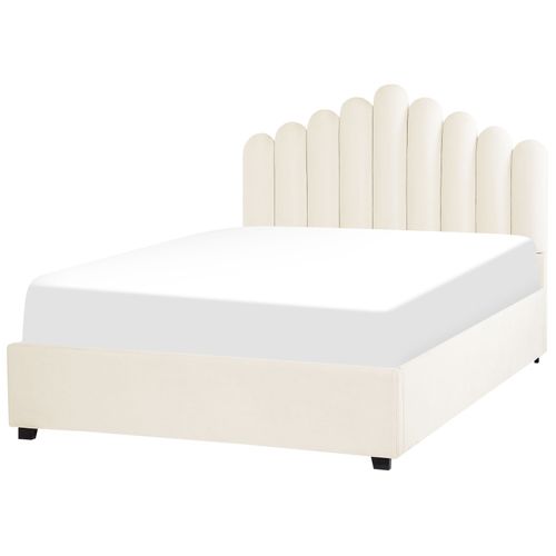 Lit Avec Sommier Velours Vincennes 140 X 200 Cm Blanc Cassé