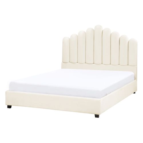 Lit Avec Sommier Velours Vincennes 140 X 200 Cm Blanc Cassé