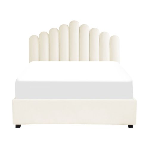 Lit Avec Sommier Velours Vincennes 140 X 200 Cm Blanc Cassé