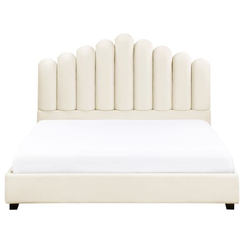 Lit Avec Sommier Velours Vincennes 160 X 200 Cm Blanc Cassé