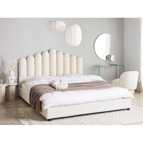 Lit Avec Sommier Velours Vincennes 180 X 200 Cm Blanc Cassé